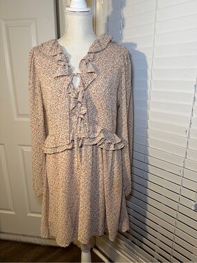 Sadie & Sage Dusty Pink Floral Ruffle Long Sleeve Dress Cottagecore Fairy